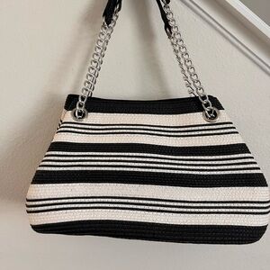 Black and White Striped Women's rattan Bag